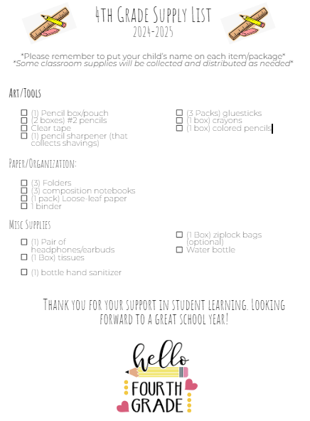 supply list